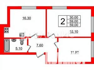 2-к квартира, вторичка, 60м2, 1/14 этаж