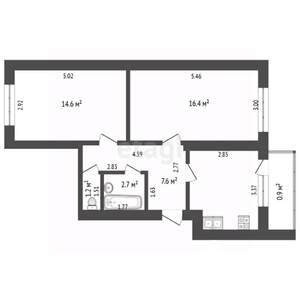 2-к квартира, вторичка, 52м2, 2/3 этаж