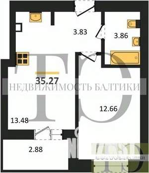 1-к квартира, вторичка, 35м2, 8/9 этаж