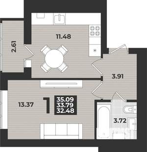 1-к квартира, вторичка, 35м2, 6/9 этаж