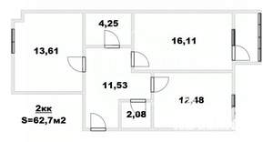 2-к квартира, вторичка, 63м2, 8/9 этаж