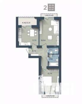2-к квартира, вторичка, 58м2, 4/4 этаж