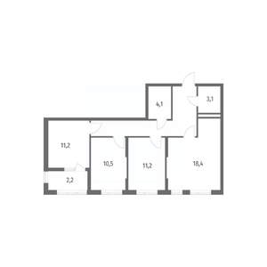 3-к квартира, строящийся дом, 75м2, 4/8 этаж