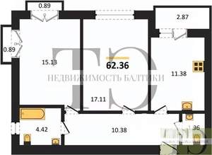 2-к квартира, вторичка, 62м2, 6/9 этаж