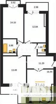 3-к квартира, вторичка, 78м2, 9/9 этаж