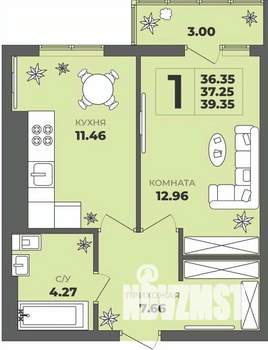 1-к квартира, строящийся дом, 37м2, 7/8 этаж