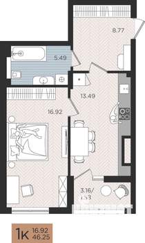 1-к квартира, вторичка, 46м2, 3/10 этаж