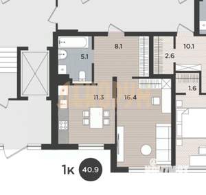 1-к квартира, вторичка, 41м2, 1/9 этаж