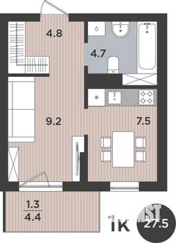 1-к квартира, вторичка, 28м2, 9/9 этаж