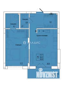 1-к квартира, вторичка, 56м2, 8/9 этаж