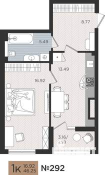 1-к квартира, вторичка, 46м2, 2/10 этаж