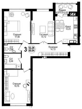 3-к квартира, вторичка, 89м2, 15/16 этаж