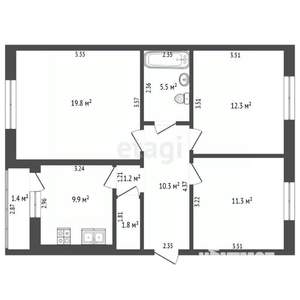 3-к квартира, вторичка, 72м2, 3/3 этаж