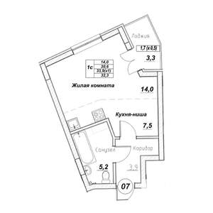 Студия квартира, вторичка, 32м2, 2/7 этаж