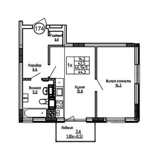 1-к квартира, вторичка, 44м2, 3/9 этаж