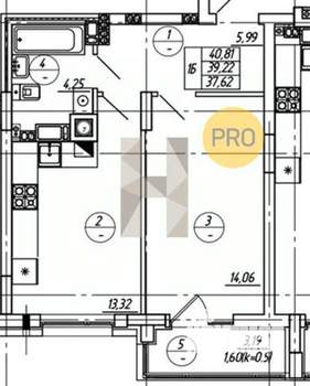 1-к квартира, вторичка, 39м2, 8/9 этаж