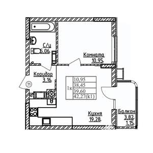 1-к квартира, строящийся дом, 40м2, 8/9 этаж