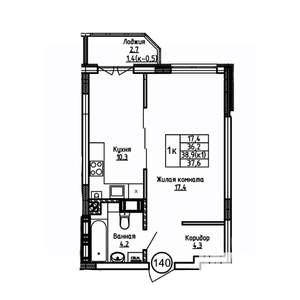 1-к квартира, вторичка, 38м2, 4/9 этаж