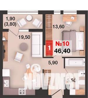 1-к квартира, вторичка, 46м2, 3/15 этаж