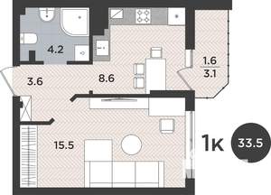 1-к квартира, вторичка, 34м2, 1/9 этаж