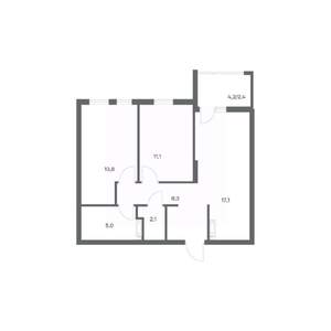 2-к квартира, строящийся дом, 60м2, 4/18 этаж