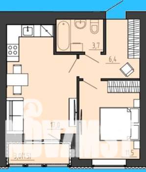 1-к квартира, строящийся дом, 42м2, 3/8 этаж