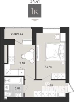 1-к квартира, вторичка, 34м2, 1/9 этаж