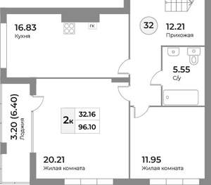 2-к квартира, вторичка, 96м2, 7/7 этаж