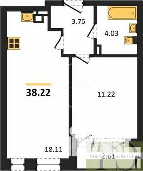 1-к квартира, вторичка, 38м2, 5/9 этаж