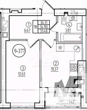 1-к квартира, вторичка, 35м2, 8/9 этаж