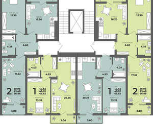 2-к квартира, строящийся дом, 63м2, 4/8 этаж