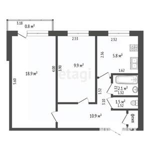 2-к квартира, вторичка, 46м2, 6/9 этаж
