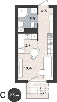 1-к квартира, вторичка, 23м2, 9/9 этаж