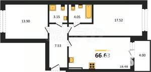 2-к квартира, вторичка, 57м2, 5/9 этаж