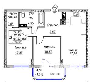 2-к квартира, вторичка, 59м2, 6/9 этаж