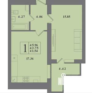 1-к квартира, строящийся дом, 46м2, 8/10 этаж