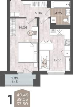 1-к квартира, вторичка, 39м2, 4/9 этаж