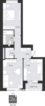 2-к квартира, вторичка, 55м2, 7/9 этаж