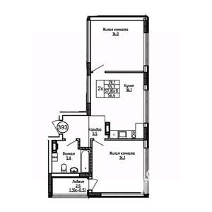 2-к квартира, вторичка, 57м2, 5/9 этаж