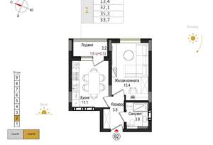 1-к квартира, вторичка, 34м2, 2/9 этаж