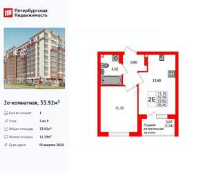 1-к квартира, вторичка, 34м2, 5/9 этаж