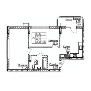 2-к квартира, строящийся дом, 58м2, 5/9 этаж