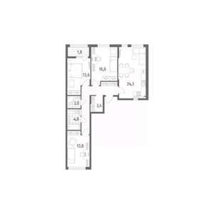 3-к квартира, строящийся дом, 94м2, 6/8 этаж