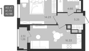 Студия квартира, вторичка, 42м2, 1/9 этаж