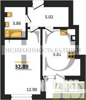 1-к квартира, вторичка, 33м2, 7/9 этаж