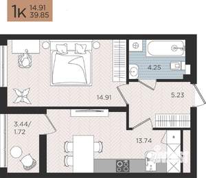 1-к квартира, строящийся дом, 40м2, 7/10 этаж