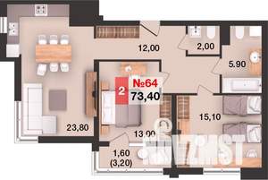 2-к квартира, вторичка, 73м2, 14/15 этаж