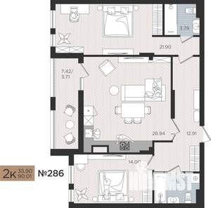 2-к квартира, вторичка, 90м2, 3/10 этаж