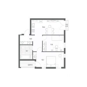 2-к квартира, строящийся дом, 59м2, 6/18 этаж