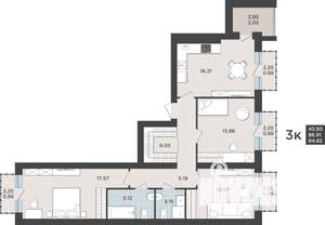3-к квартира, строящийся дом, 84м2, 2/9 этаж